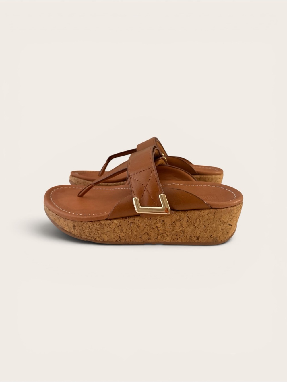 Fitflop Brown Cork Wedge Thong Sandals with Gold Accent